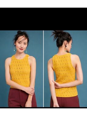 Anthropologie Pure + Good Yellow Sleeveless Lace Top